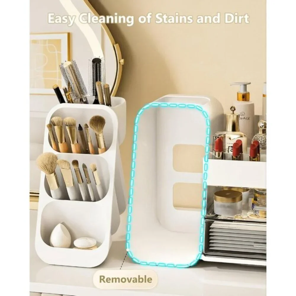 Large White Makeup Organizer with Drawers for Vanity, Skincare & Countertop Use